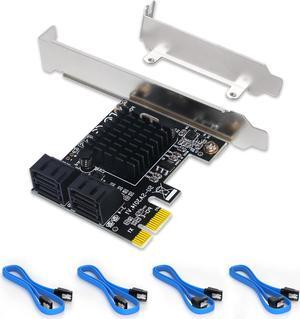 ESTONE PCIe SATA Card 4 Ports with 4 SATA Cables, SATA 3.0 Controller Expansion Card with Low Profile Bracket, PCI-E X1 3.0 Gen3 (6Gbps) Boot as System Disk, Non Raid, Support 4 SATA 3.0 Devices
