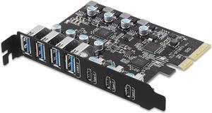 ESTONE PCIE to USB3.2 Expansion Card, 7-Port (4X USB 3.2 A,3X USB C) Superspeed 10Gbps Front Expansion Card, USB PCIE Expansion Card for Win XP Win7 Win 8 Win 10 Win 11 Linux