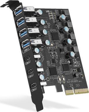 ESTONE PCIE USB 3.2 Gen 2 Card 7 Ports(3X USB C - 4X USB A), PCI Expree to USB Expansion Card Super Speed 10Gbps PCI-e USB3.2 Hub Controller Adapter for Windows 11/10/8/7/XP/Vista