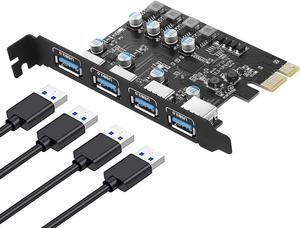 ESTONE PCIe USB 3.2Gen 1 Card 4 Ports (4X 4 USB A 3.0) Expansion Card 5Gbps USB C PCIe Card PC Internal USB hub for Windows 7/8/10 Linux and MacPro 4.1/5.1