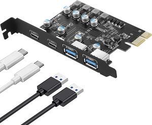 ESTONE PCIE USB 3.0 Card 4 Ports(2X USB-C - 2X USB-A) PCI Expree to USB Expansion Card Super Speed 5Gbps PCI-e USB3 Hub Controller Adapter for Windows 11, 10, 8.x, 7, Vista, XP Desktop PCs