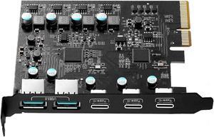 ESTONE PCIE to USB Expansion Card, 5-Port (2X USB 3.0 A,3X USB C) Superspeed 5Gbps Front Expansion Card, USB PCIE Expansion Card for Win XP Win7 Win 8 Win 10 Win 11 Linux