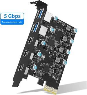ESTONE PCI-E to 5Gbps USB3.0 5-Port(3*USB C - 2*USB A) Expansion Card,PCI Express USB Add in Card, Internal USB Hub Converter for Desktop PC Host Card Support Windows 10/8/7/XP and MAC OS
