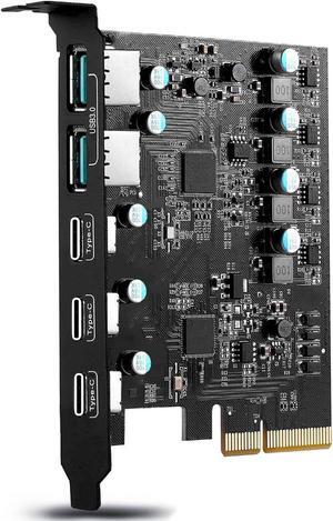 ESTONE PCI Express Expansion Card, 5Gbps USB 3.0 5-Port Front Expansion Card, Connect5 Devices Expanded - (3X USB C - 2X USB A)