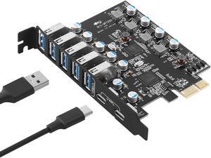 ESTONE PCIE to USB Expansion Card, 7-Port (5X USB 3.2 A,2X USB C) Superspeed 10Gbps Front Expansion Card, USB PCIE Expansion Card for Win XP Win7 Win 8 Win 10 Win 11 Linux