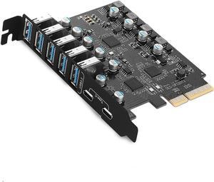 ESTONE PCI Express Expansion Card, USB 3.2 7 Port Front Expansion Card, Connect 7 Devices Expanded - (2X USB C - 5X USB A)