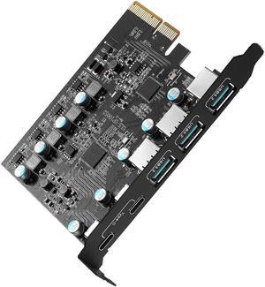 ESTONE PCIE to USB Expansion Card, 5-Port (3X USB 3.2 A,2X USB C) Superspeed 10Gbps Front Expansion Card, USB PCIE Expansion Card for Win XP Win7 Win 8 Win 10 Win 11 Linux
