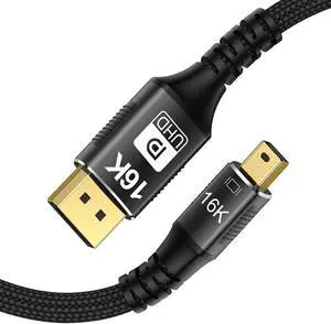 ESTONE Mini DisplayPort to DisplayPort Cable (DisplayPort to Mini DisplayPort 2.1 Cable) with 16K 60Hz Video Resolution and HDR in Black 10 Feet - Thunderbolt and Thunderbolt 2 Port Compatible ESTONE Mini DisplayPort to DisplayPort Cable (DisplayPort to Mini DisplayPort 2.1 Cable) with 16K 60Hz Video Resolution and HDR in Black 10 Feet - Thunderbolt and Thunderbolt 2 Port Compatible