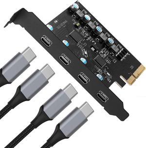ESTONE PCIE USB 3.2 Card 4 Ports USB C, PCI Expree to USB Expansion Card Super Speed 10Gbps PCI-e USB3.2 Hub Controller Adapter for Windows 11/10/8/7/XP/Vista