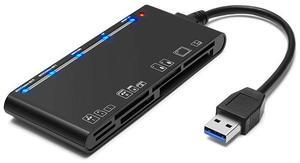 ESTONE Memory Card Reader, 7in1 USB 3.0 to SD Micro SD MS CF Card Reader Adapter, 5 Cards Simultaneously Read and Write, Compatible with Windows/Linux/Mac OS, and More