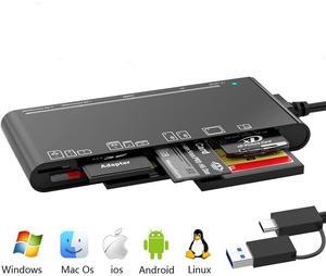 ESTONE 7 in 2 Memory Card Reader, High-Speed USB A/C to Micro SD Card Adapter USB 3.0 5-Slots, Memory Card Reader for SD SDXC SDHC CF CFI TF Micro SD Micro SDXC Micro SDHC MS MMC UHS-I Cards