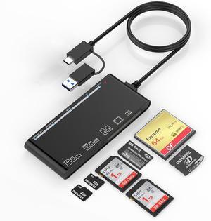 ESTONE 7 in 2 USB 3.0/USB C Card Reader - Plug & Play, Compatible with Apple & Windows, Supports SD SDXC SDHC CF CFI TF Micro SD Micro SDXC Micro SDHC MS MMC UHS-I Cards