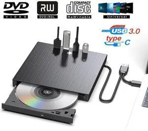 ESTONE 9-IN-1 External CD DVD Drive for Laptop, USB C Portable CD/DVD +/-RW Burner DVD Player with SD Card Reader USB 3.0 Type C Hub Compatible with Laptop PC Windows Linux ESTONE 9-IN-1 External CD DVD Drive for Laptop, USB C Portable CD/DVD +/-RW Burner DVD Player with SD Card Reader USB 3.0 Type C Hub Compatible with Laptop PC Windows Linux