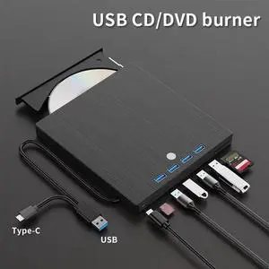 ESTONE 9 in 1 External CD DVD Drive, USB 3.0 and Type-C CD Burner Player Writer with 4 USB Ports, USB C and 2 TF/SD Card Slots,Ultra Slim Optical Disk Driver for Laptop Mac PC Windows Linux OS ESTONE 9 in 1 External CD DVD Drive, USB 3.0 and Type-C CD Burner Player Writer with 4 USB Ports, USB C and 2 TF/SD Card Slots,Ultra Slim Optical Disk Driver for Laptop Mac PC Windows Linux OS
