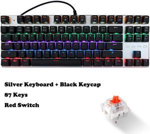 ESTONE Mechanical Gaming Keyboard, 87 Keys Black Switch USB Wired Gaming Keyboard with LED Mix-light Anti-ghosting Blacklit for Gamer Tablet Desktop Computer (87 Keys,Red Switch,Black)