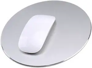 ESTONE Aluminum Circular Mouse Mat with Waterproof Non Slip Rubber Base and Frosted Surface Mousepad for Apple MackBook 8.66" X 8.66" , Silver Color