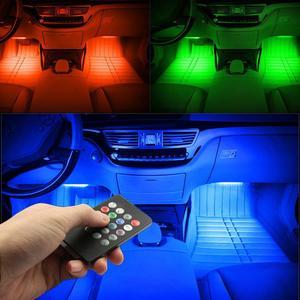 ESTONE Car LED Strip Light,  4pcs 72 LED Multicolor Music Car Interior Lights Under Dash Lighting Waterproof Kit with Sound Active Function and Wireless Remote Control, Car Charger Included,DC 12V