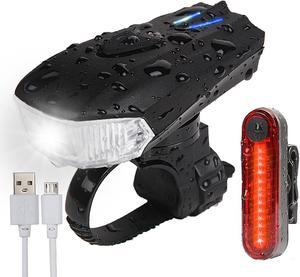 ESTONE USB Rechargeable Bike Light Set with Warning Taillights, Super Bright 180 Degree Bicycle Headlight Waterproof,1200mAh Lithium Ion Battery,5 Lighting Modes, Easy To Install