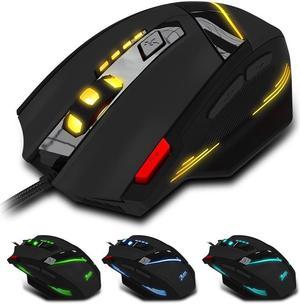 Zelotes Wired Gaming Mouse,800 / 1600 / 2400 / 3200 / 5400 / 7200 DPI,7 Buttons USB LED Mice for Gamer,Computer,Laptop,PC,Mac (Black)