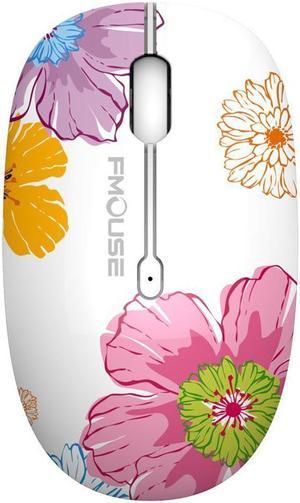 ESTONE Silent Wireless Mouse, 1200DPI USB Mouse with 3 Buttons Ergonomic Computer Mouse for PC Computer Laptop-Flower