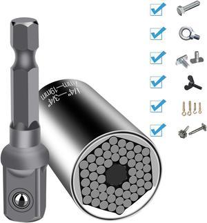 Universal Socket, Multi-function Standard 1/4'' - 3/4'', Metric 7mm-19mm, One for All Socket Ratchet Wrench with Power Drill Adapter, Professional Repair Tools