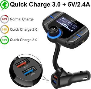 ESTONE BT70 Bluetooth FM Transmitter 1.7" Color Screen Car Bluetooth Adapter with Quick Charging 3.0 + 5V/2.4A Smart IC Dual USB Car Charger, 1.7 Inch LCD Display, TF Card Slot, AUX Input/Output,Black