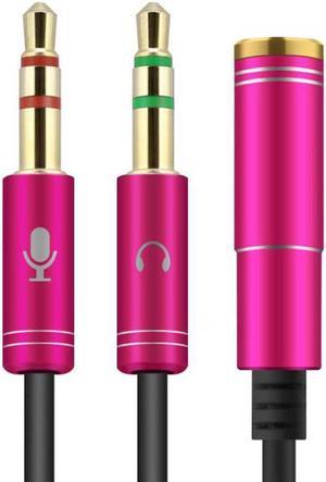 ESTONE  (2 Pack) 3.5mm Jack Adapter CTIA - Y Splitter Audio Cable with Separate Microphone and Headphone Connector Compatible for PC, PS4 Gaming Headset- 1Ft/30cm, (Rose Pink)
