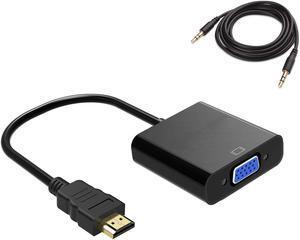 ESTONE HDMI to VGA Adapter with 3.5mm Audio Jack, Gold-Plated HDMI to VGA Adapter (Male to Female) Compatible with Computer, Desktop, Laptop, PC, Monitor, Projector, HDTV, Chromebook and More - Black