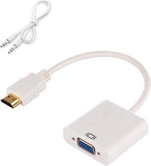 ESTONE HDMI to VGA Adapter with 3.5mm Audio Jack, Gold-Plated HDMI to VGA Adapter (Male to Female) Compatible with Computer, Desktop, Laptop, PC, Monitor, Projector, HDTV, Chromebook and More - White