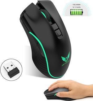 ZERODATE T26 Rechargeable Wireless Gaming Mouse, Bluetooth USB Computer Mouse, 2.4G LED Color Changing Optical, Auto Sleeping, Ergonomics Grip, 3 Adjustable DPI, Compatible with Laptop/PC, Black