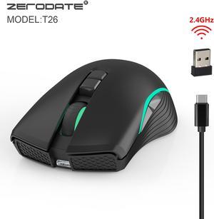 ZERODATE T26 Wireless Gaming Mouse Rechargeable Optical Mice 7 Colors LED Lights, 7 Buttons 2400/1600/800DPI (Black)