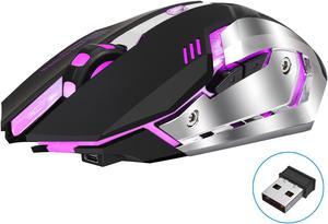 HXSJ M10 Rechargeable Wireless Gaming Mouse Mice Cordless Mouse High Precision Optical laser Sensor, 7 Smart Buttons PC Gaming Mouse Mice with 2.4GHZ Up to 2400DPI (600Mah Lithium Battery) (Black)