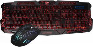 ESTONE Backlit Gaming Keyboard Mouse Combo 3 Color Blue/Red/Purple LED Backlit Crack Keyboard and Mouse Set for Gamer Office