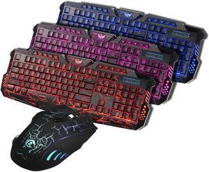 ESTONE  Gaming Keyboard and Mouse Combo USB Wired Lighted Keyboard 3 Color Blue/Red/Purple LED Backlit,Dust and Dirt-Proof,Crack Keyboard and Mouse Set Ergonomic Design for Gamer Office