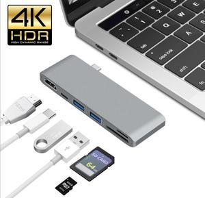 ESTONE USB C Hub, 6 in 1 Multi Port Type C to HDMI Adapter, Type C Combo Hub with 4K HDMI, SD/MicroSD Card Reader, 2 USB 3.0 Ports, USB-C Charging Port for MacBook, iMac, ChromeBook etc- Gray