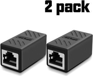 ESTONE RJ45 Coupler Ethernet Connectors Cat 7 Cat6 Cat5 Cat5e in-Line Coupler Ideal for Extending The Ethernet Cables Female to Female (Black) (2PCS)