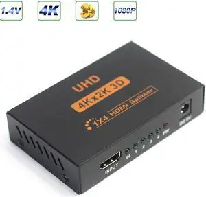 ESTONE Ultra HD 4K HDMI Splitter 1X4 Port 3D UHD 1080p 4K*2K Video HDMI Switch Switcher HDMI 1 Input 4 Output HUB Repeater Amplifier