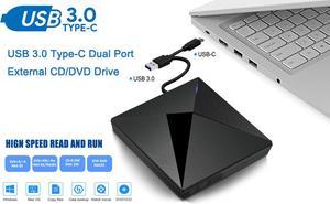 ESTONE External CD DVD Drive USB 3.0/Type-C Portable 5.0GBPS Fits for CD-R CD-RW DVD-R DVD+R DVD+RW DVD-RW  DVD-ROM Super Speed Data Transfer Compatible for PC Laptop MacBook Windows MAC