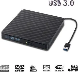 ESTONE External CD DVD Drive, USB 3.0 Optical DVD Burner RW Player CD Row Rewriter Portable for MacBook OS Windows PC -Black