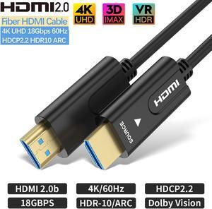 ESTONE Fiber HDMI Cable 4K HDR 60Hz, Fiber Optic HDMI 2.0b Cable, Support 18Gbps ARC,Dolby Vision, 3D,HDCP2.2,4:4:4 Switch and Projector, Roku, Slim and Flexible HDMI Fiber Optic Cable- (15M,50ft)