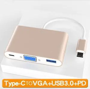 USB3.1 Type-C to VGA PD USB3.0 Hubs Adapter Docking Video Converter for PC Phone