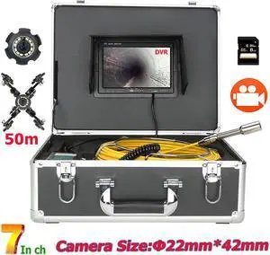 VisiPower 7" Monitor Pipe Inspection Video Camera,Draining plumbing,Wire inspection/IP68 HD 1000TVL Sewer Pipeline  Endoscope System/12PCS LED Lights/8GB SD Card/DVR Video Recording/50m Cable length