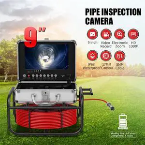 VisiPower DVR Recording Function 9" Monitor Pipe Inspection for outdoor IP68 Drain Sewer Pipeline Industrial Endoscope AHD 720P high-definition waterproof IP68 Cable Length 20m/65ft Camera