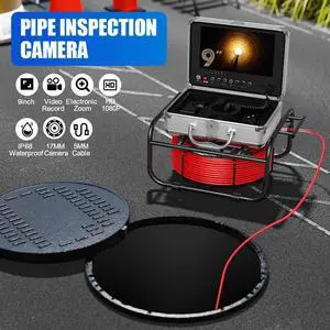 VisiPower DVR Recording Function 9" Monitor Pipe Inspection Camera for outdoor IP68 Drain Sewer Pipeline Industrial Endoscope AHD 720P high-definition waterproof IP68 Cable Length 40m/131ft