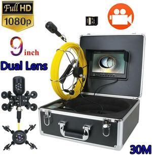 1080P HD Dual Lens Endoscope 9inch Inspection DVR Video Camera 16GSD card, Sewer Pipeline 30m cable length,4500MA built-in battery
