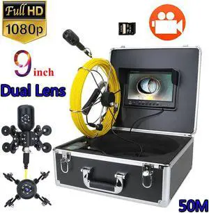1080P HD Dual Lens Endoscope 9inch Inspection DVR Video Camera 16GSD card, Sewer Pipeline 50m cable length,4500MA built-in battery