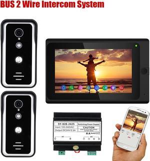 7 Inch  Wired WIFI Doorbell Monitor BUS 2 Wire Video Door Phone Intercom systems with HD 1000TVL  Camera Night Vision,Support Remote APP unlocking,Recording, 2CAMERAS + 1MONITOR