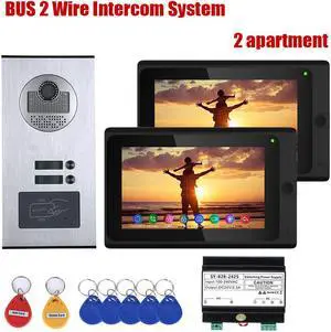 Wired WIFI 7 Inch Monitor BUS 2 Wire Video Door Phone Intercom systems Kit for home 2 Units Apartment Night Vision Support Remote APP Doorbell,1 Doorbell + 2 Monitor