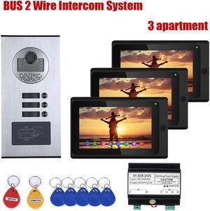 Wired WIFI 7 Inch Doorbell Monitor BUS 2 Wire Video Door Phone Intercom systems Kit for home 3 Units Apartment  Night Vision  Support Remote APP 3 Monitors +1 Camera