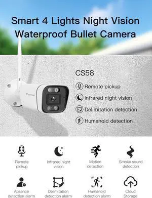 CS58 3MP HD 1080P CMOS image sensor+4mm lens, night vision 10~15m, H264 , two-way voice, remote monitoring, 2.4G WiFi+RJ45, TF card storage IP Camera
